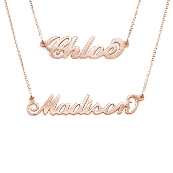 MyNameNecklace - Personalized Unisex Classic "Carrie" Name Necklace for Woman - Custom Cursive Nameplate - Made of 18k Rose Gold Plated Silver Custom Any Name with 16'' 2" Chain