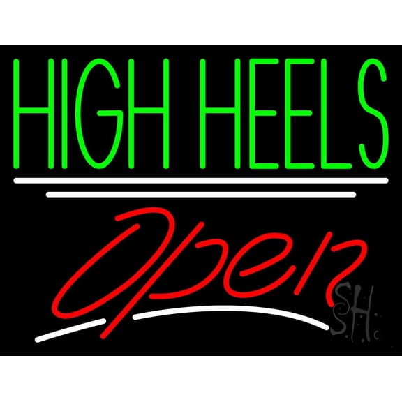 High Heels Open LED Neon Sign 24 x 31 - inches, Black Square Cut Acrylic Backing, with Dimmer - Bright and Premium built indoor LED Neon Sign for store interior Décor, Storefront.