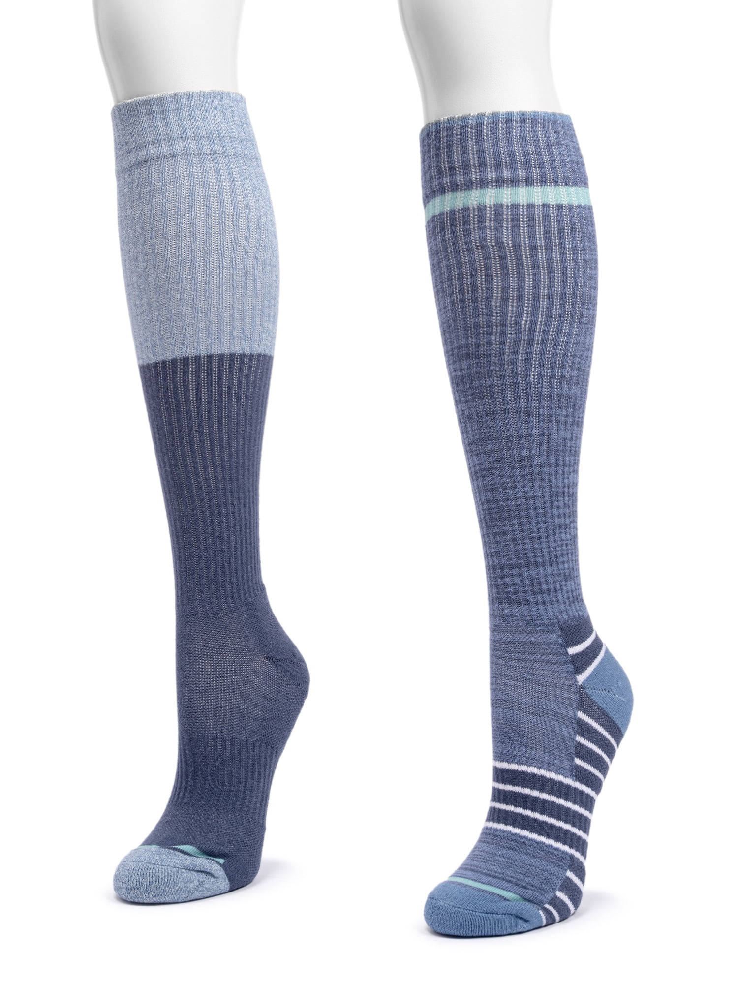 MUK LUKS Women's Wide Width Compression Cotton Knee-High Socks, 2-Pack, Shoe Sizes 6-10