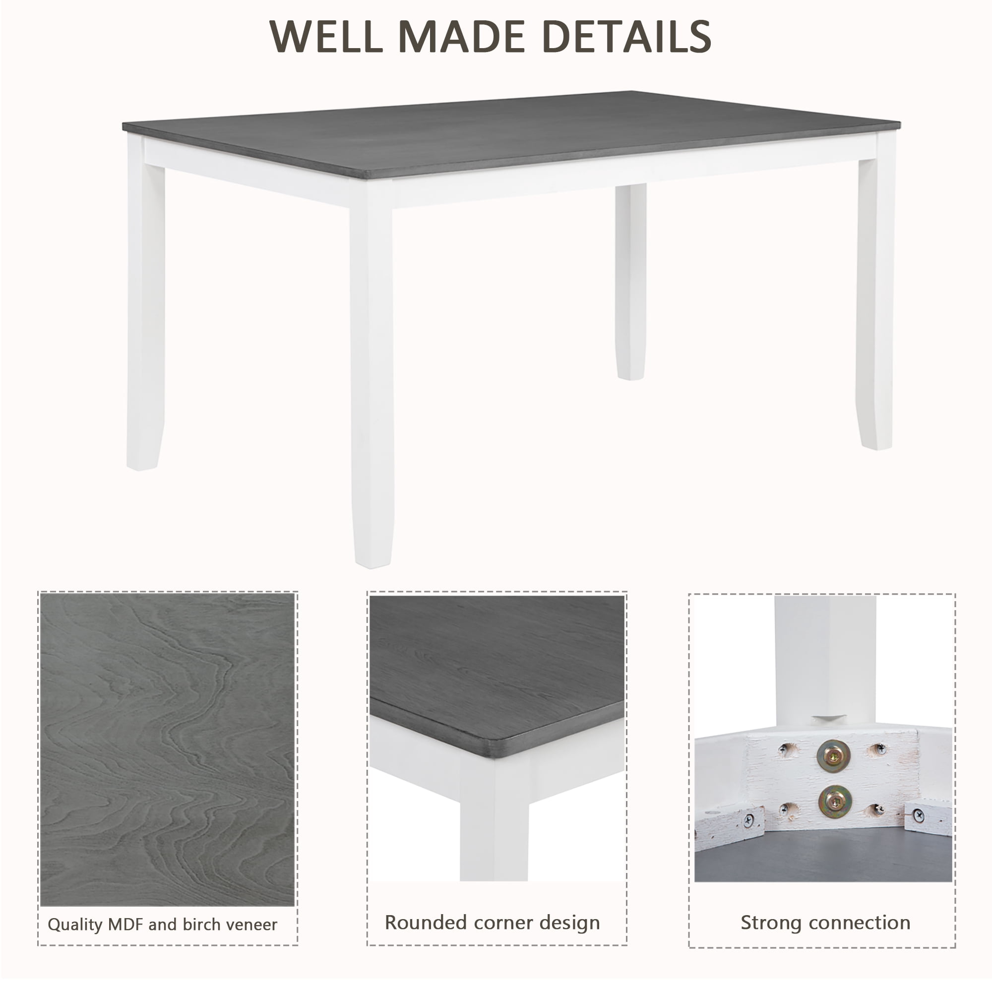 7 Piece Dining Set for 6, 58.5" Rectangular Dining Table with 6 Upholstered Chairs
