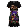 thumbnail image 4 of DIA DE LOS MUERTOS Mexico Short Sleeve Dress Women Summer Evening Dresses Ladies Sundress, 4 of 7