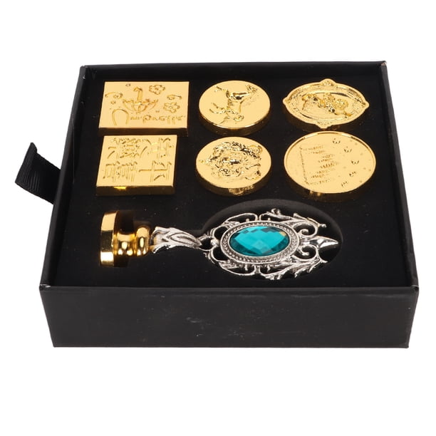 Emoshayoga Seal Stamp Kit Sello de Cera para Cartas Retro, Sello de Cera para Sobres y Tarjetas, Kit de Sello de Cera, Patrón Tallado, Fácil de Usar, Desmontable, Aleación, Estilo Vintage