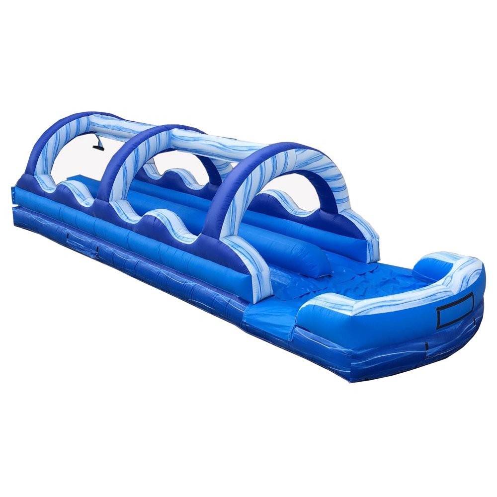 Pogo 35' Commercial Inflatable Slip n Slide, Blue Marble Double Lane with Blower