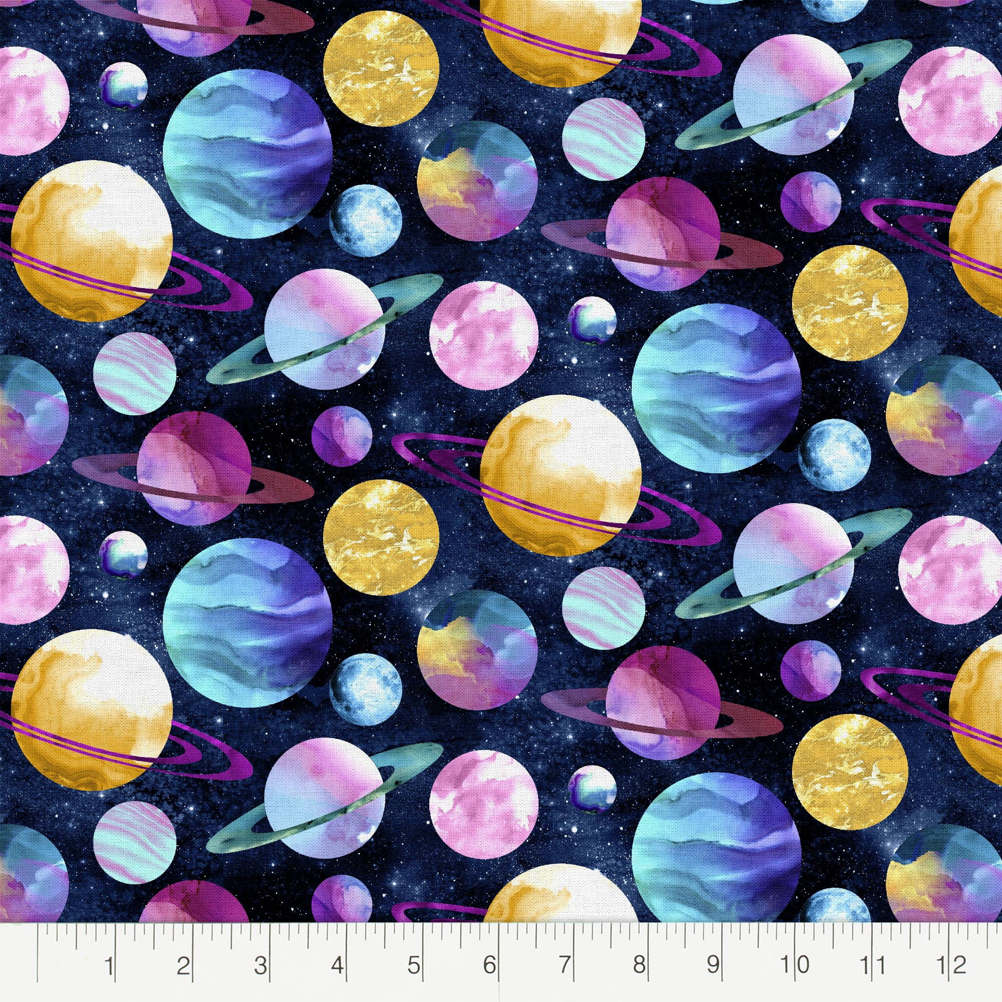 Fabric Editions 36" x 42" Cotton Planets 1 Yard Precut Sewing & Craft Fabric, Navy 1 Piece