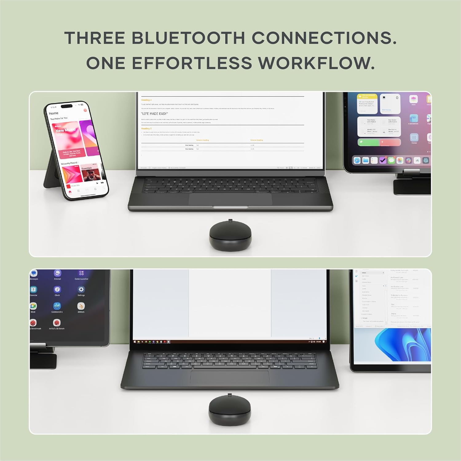 Satechi OntheGo Bluetooth Mouse with USB C Rechargeable Battery, Connect up 3 Devices, Compact and Portable Wireless Mouse for Laptop, Computer, Tablet - Black