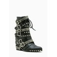 thumbnail image 4 of Jeffrey Campbell Draco Stud Hidden Wedge Pointed Embellished Moto Leather Boots (Black Silver, 11), 4 of 6