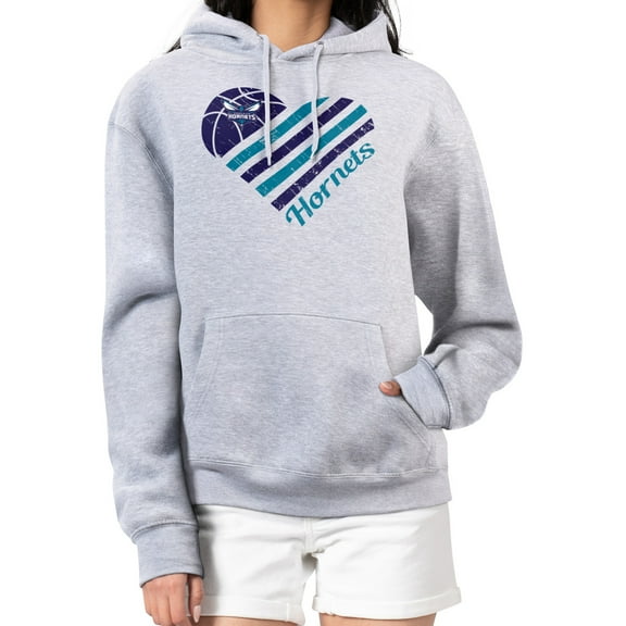 Women's G-III 4Her by Carl Banks  Heather Gray Charlotte Hornets  Heart Pullover Hoodie