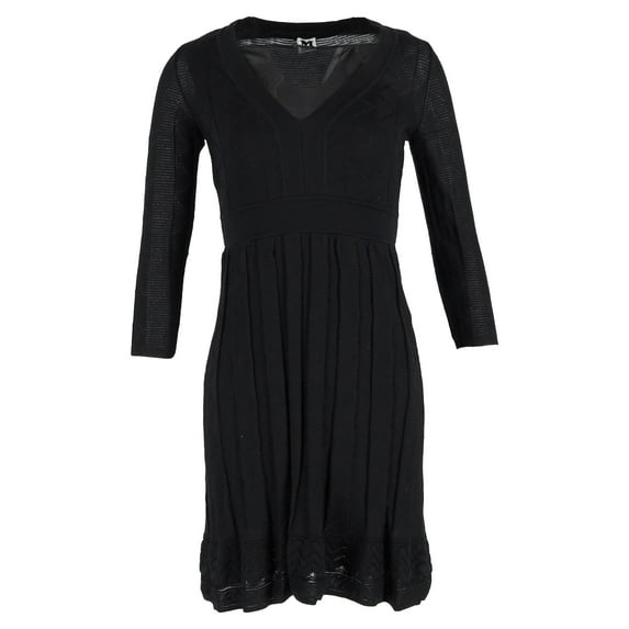 Pre-Owned Missoni Knitted V-Neck Mini Dress in Black Viscose