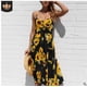 thumbnail image 1 of Girasol estampado de piña botón de liga sin espalda vestido sexy mujer Eccomum Negro L, 1 of 5