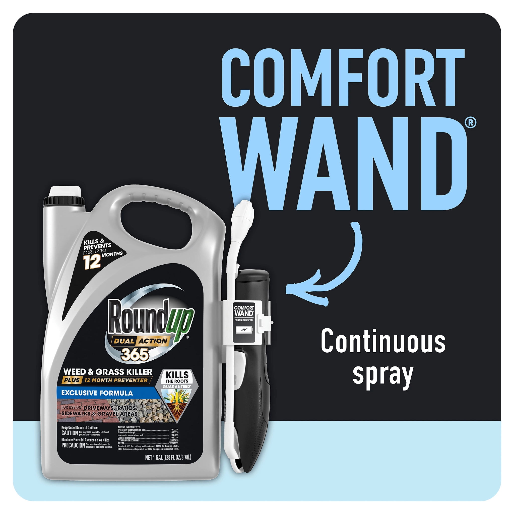 Roundup Dual Action 365 Weed & Grass Killer Plus 12 Month Preventer with Comfort Wand, 1 gal.