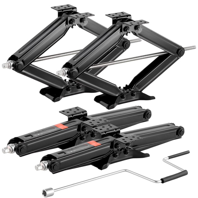 KFFKFF 9000 lbs RV Scissor Jacks, 4-23.4 in RV Stabilizer Leveling Scissor Jacks, Set of 4, Heavy Duty Stabilizer Jack with Crank Handle, Socket and Bubble Levels