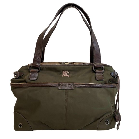 Pre-Owned BURBERRY Horseferry Nylon Tote Bag, Khaki Green