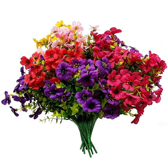 16 Bundles 6 Color Faux Silk Artificial Flowers, Outdoor Greenery Decor for Home Porch Garden Window Box Planter