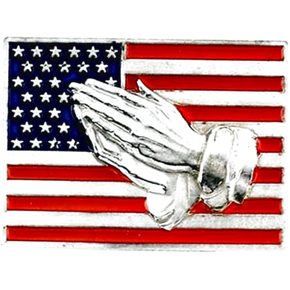 925 Sterling Silver Red White and Blue Flag With Praying Hands Lapel Pin 18.5x25.25mm Brooches and Pin for Men