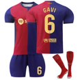 thumbnail image 1 of GZSL 2425 Barcelona Home Football Training Kit, Number # 6 Soccer Jersey, Colorful Short-Sleeve Kids Football Jersey with Gold Lettering and Small Logo Three-Piece Set/20, 1 of 9