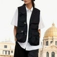 thumbnail image 3 of DuoJiaJ Women's Solid Color Multi pocket Functional Vest Loose Fit Outdoor Sleeveless Jacket Womens Lightweight Winter Coat Black L, 3 of 5