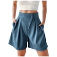 thumbnail image 2 of BYHONG Women's Wide Leg High Waisted Shorts Summer Casual A Line Shorts With Pockets Womens Pants Blue XL, 2 of 6