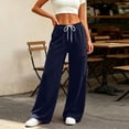 thumbnail image 4 of YHAJDS Women Straight Wide Leg Joggers Comfort Loose Fit Elastic Waist Solid Color Outdoor Casual Bottoms With Side Pockets, 4 of 8