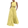 thumbnail image 4 of Women's Long Skirt Suit Sleeveless Elegant Lace Two Piece Maxi Skirt Set Eyelet Women'S Sleeveless Elegant Lace Two Piece Long Skirt Suit Long Skirt With Pocket Hollow Fabric,Yellow Women's Long Skirt, 4 of 9