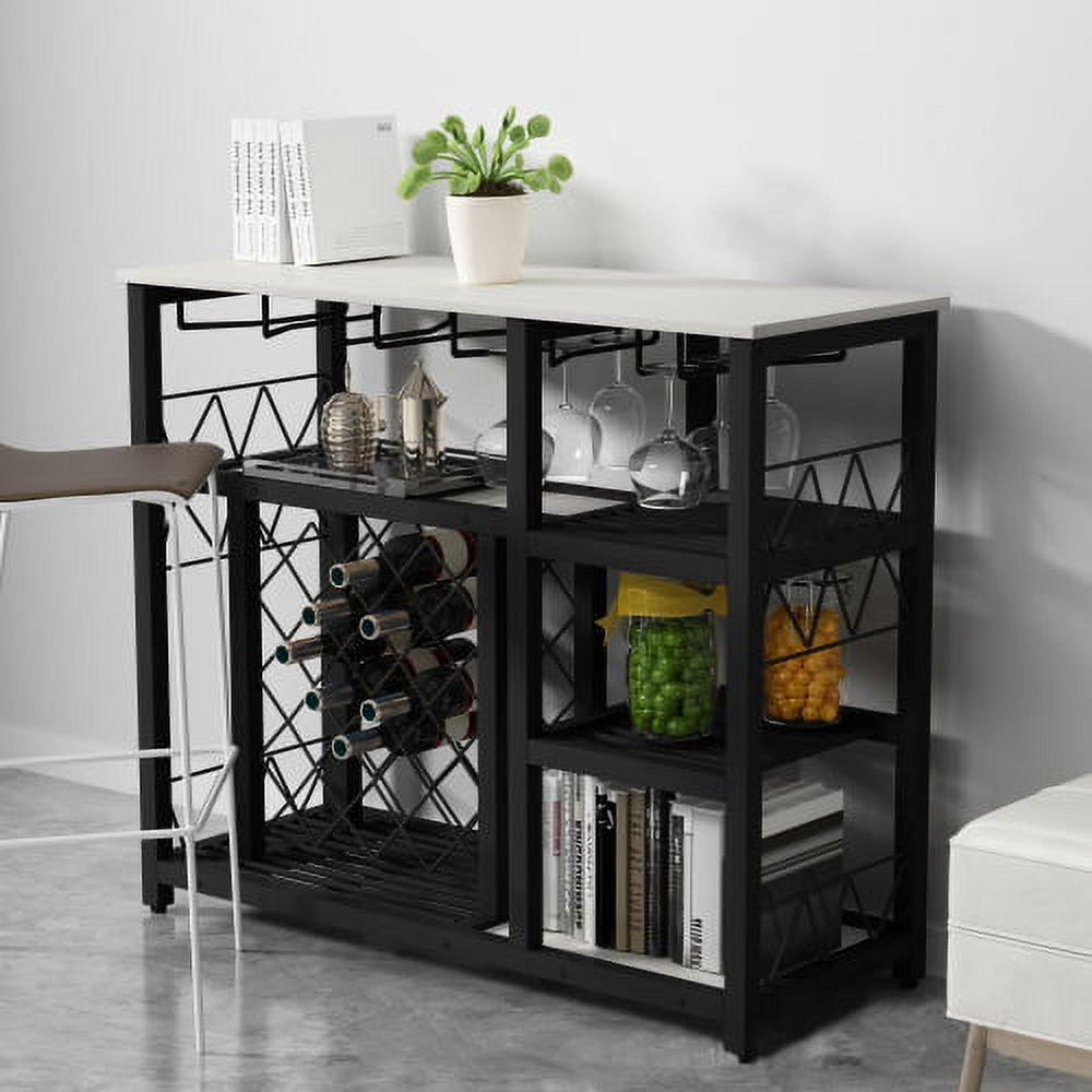 Aukfa Metal Wine Rack Table with Glass Holder Freestanding Wine Bar Cabinet for Kitchen-White