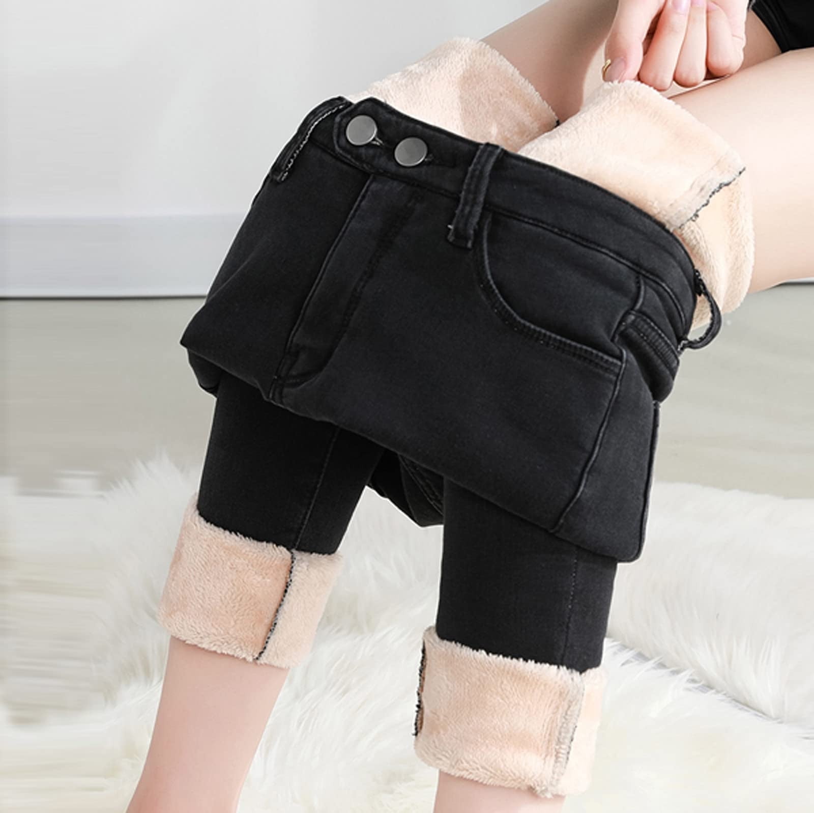 VBXOAE Womens Winter Jeans Fleece Lined Jeans Thick Sherpa High Waisted ...