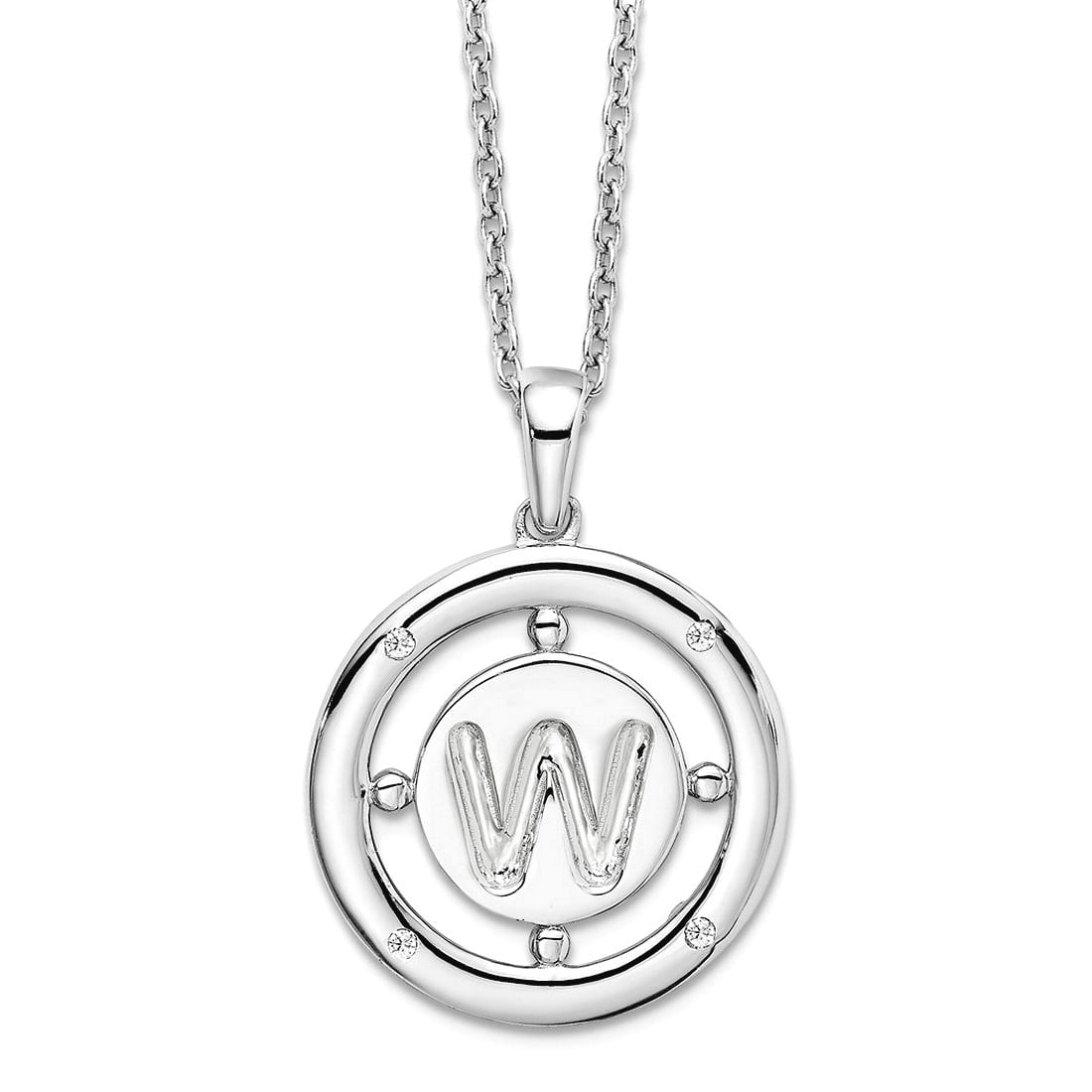 19mm 925 Sterling Silver Rhodium Plated White Ice Diamond Letter Name Personalized Monogram Initial W Necklace 18 Inch P