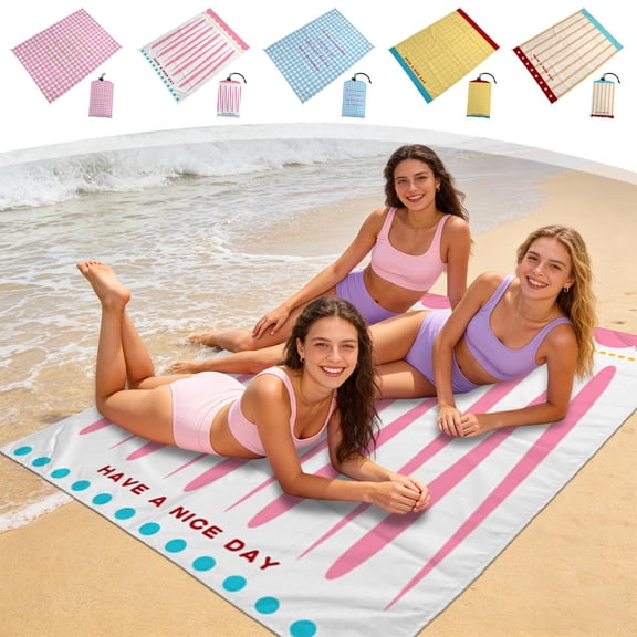 FEOLGEHLY Double Sided Velour Beach Blanket, Beach Blanket Waterproof Sandproof Mat, Quick Dry Beach Towel, Beach Blanket with Carry Bag, for Swimming Camping Yoga 80x55 In (E)