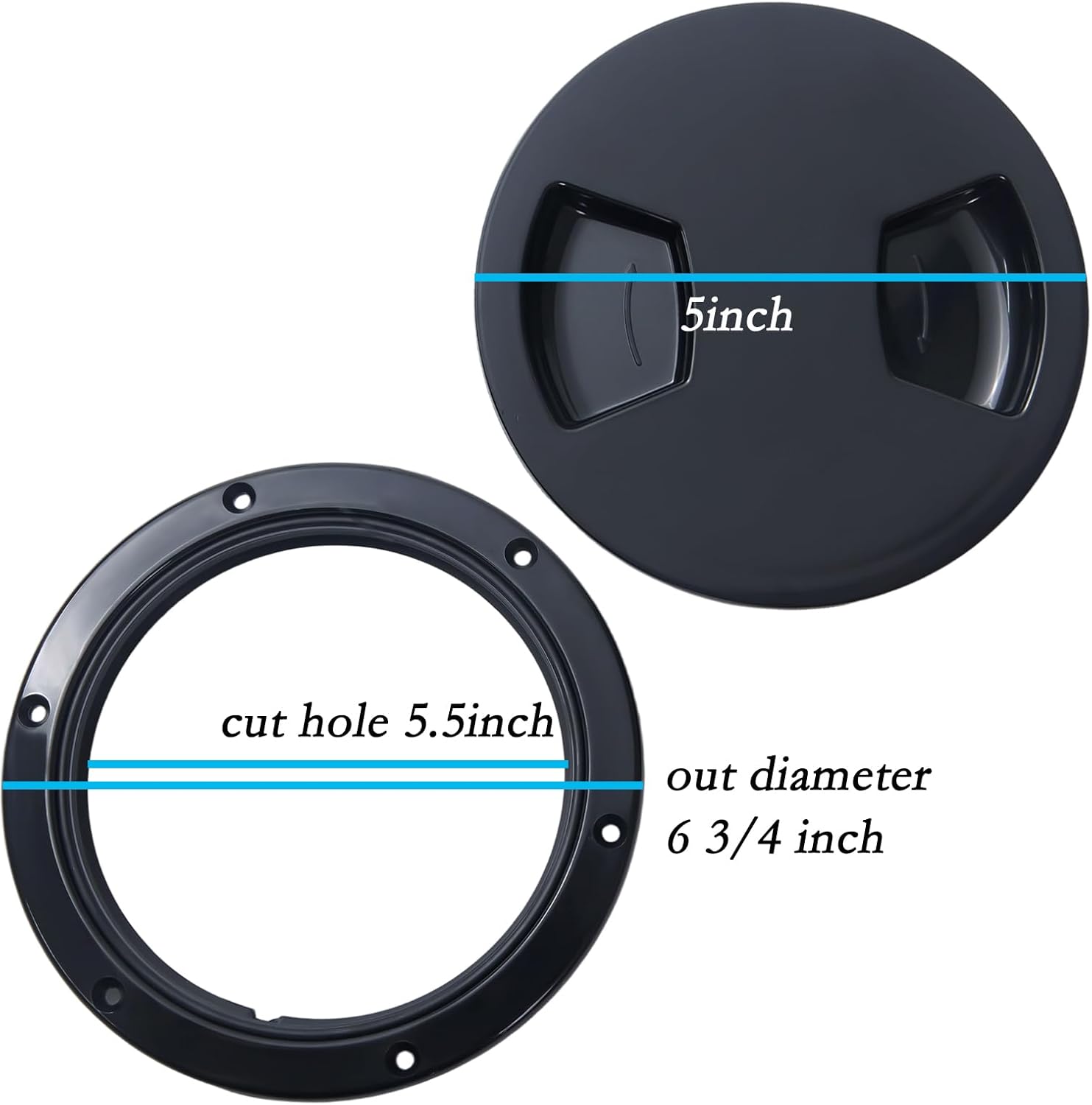 ABCISI 5 Inch Boat Deck Hatch,  Non-Slip Inspection Hatch with Detachable Cover for Marine Boat Yacht Seal Kayak Hatch Plus RV Marine Tight Hole Cover Lid, Black