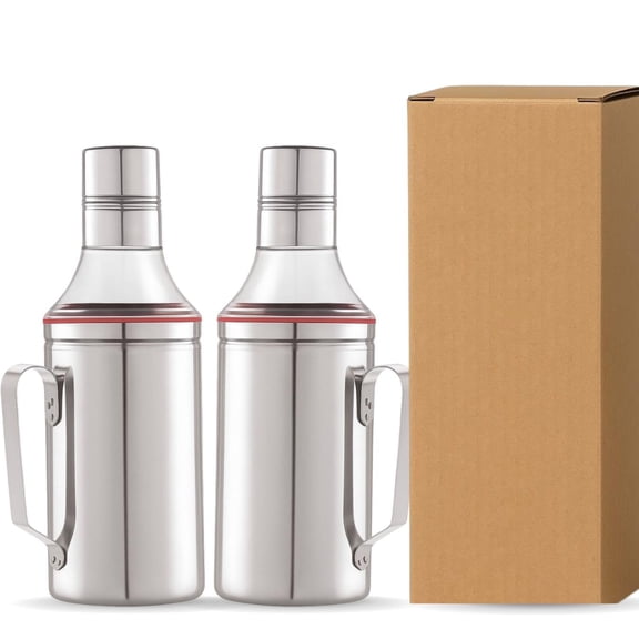 Stainless Steel Oil Dispenser with Nozzle 1 Litre- Pack of 2, Dispenser Bottle with Handle Oil Can for Kitchen Cooking