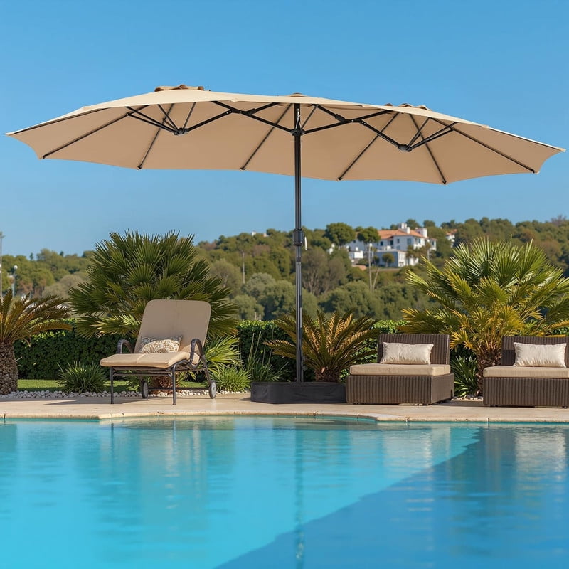 TINKLE WELL 15ft Patio Umbrella with Base, Large Rectangle Outdoor Umbrella for Deck, Backyard & Market, Blue