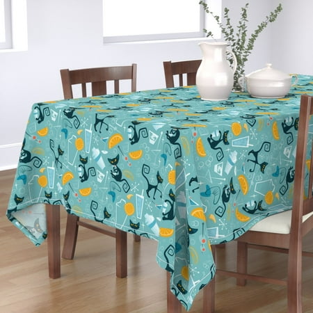 

Cotton Sateen Tablecloth 70 x 108 - 1950S Cats Atomic Mid Century Blue Retro Modern Cocktail Home Decor Fun Print Custom Table Linens by Spoonflower