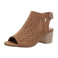 thumbnail image 3 of Women's Hollow Pattern Breathable Thick Heel Fish Mouth SandalsBrown qILAKOG Size 8, 3 of 6