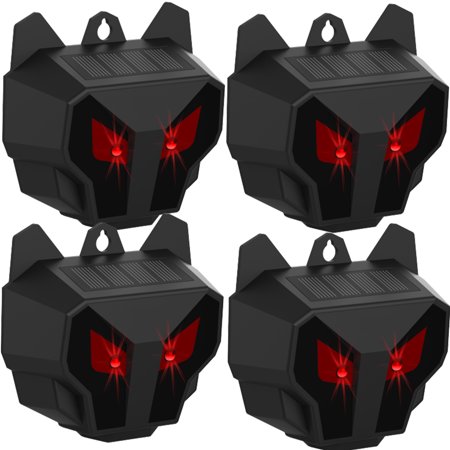 Solar Animal Repellent With Red LED Light Outdoor Night Guard Animal Predator For Scare Coyote Skunk Raccoon Deer Repellent For Patio Coop Garden Farm Protection (2 Pack)