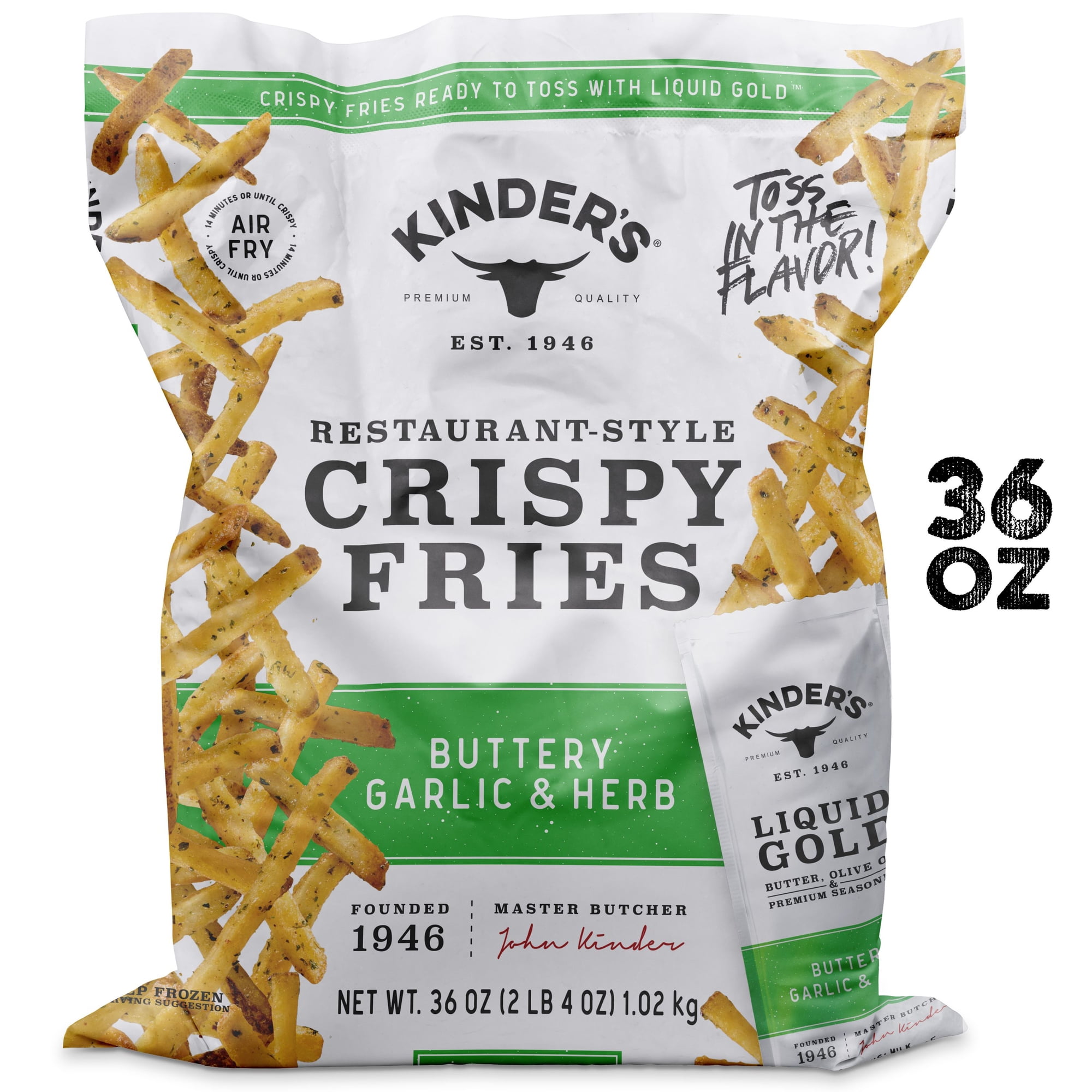 Kinder's Buttery Garlic & Herb Crispy Fries, Family Size, 36 oz Bag