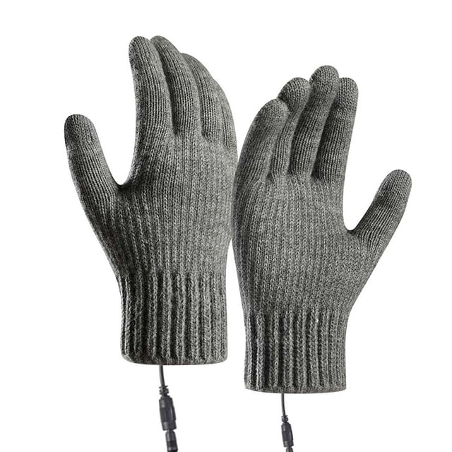 USB Heated Wool Knitted Gloves with Touchscreen Fingertips, 1.5 m Cable, 5 V / 1 A Input, 35–40 °C Heating, for Outdoor Cold Weather Protection