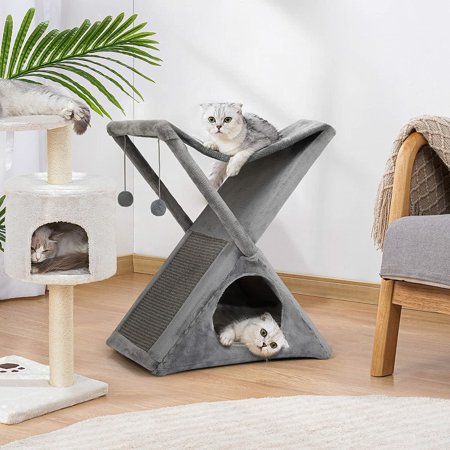 Premium Foldable Cat Tower Tree Scratching Post for Small Cats - Double-Deck Pet House