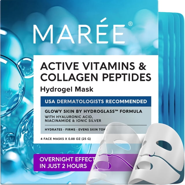 Mascarilla facial MAREE Hydrogel Colágeno con ácido hialurónico, paquete de 4