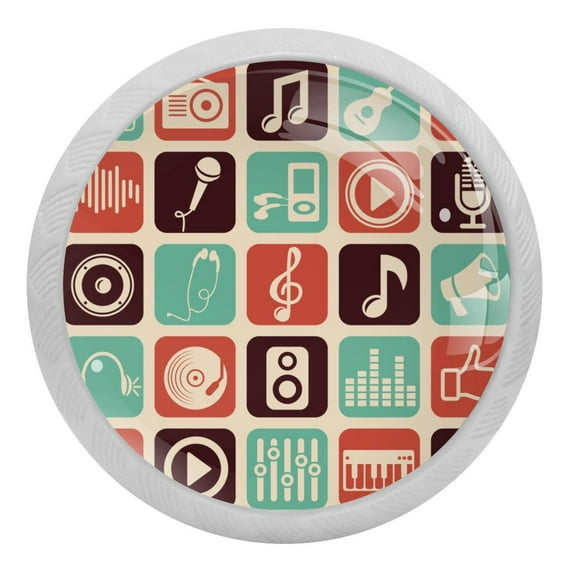 4PCS Round Music Notes Cabinet Fluorescence Knob Glowing in the Dark Furniture Drawer Pulls Handle with Screws