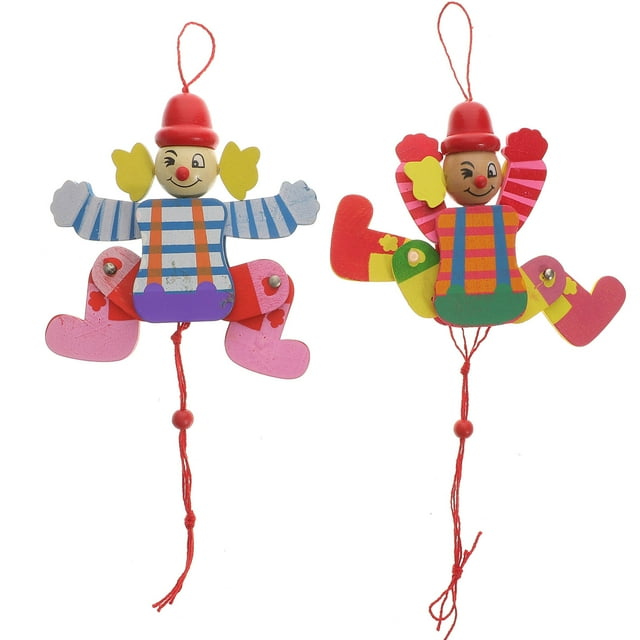 OULII 2Pcs Clown Puppet String Puppet with Strings Wood Bright Color for Hand Time