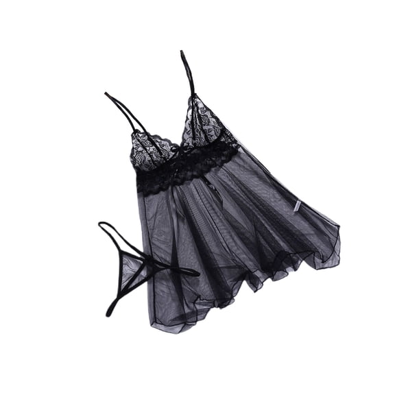 Levmjia Women Lace Mesh Lingerie Set Soft Sheer Breathable Solid Color Lightweight Nightwear Front Slit Spaghetti Strap Loose Flowy Home Date Night Adult Sleep Dress