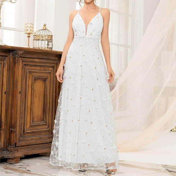 Umbreon White Wedding Guest Dresses for Women Sleeve Less V Neck Maxi Dress Solid Color Lace Slit Ruched Formal Evening Gowns Beach Dress