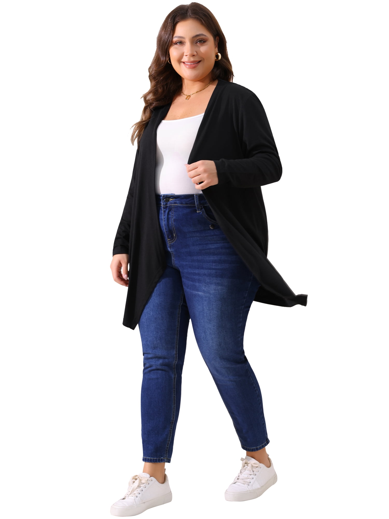 DARING DIVA Plus Size Long Sleeve Open Front Lightweight Cardigan 3X Black