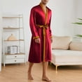 thumbnail image 4 of Sleepwear Set for Men, Robe and Shorts Matching Pajama Set in Wine Red, Polyester-Spandex Blend, Long Sleeve, Tie Closure, All-Season Use, 4 of 5