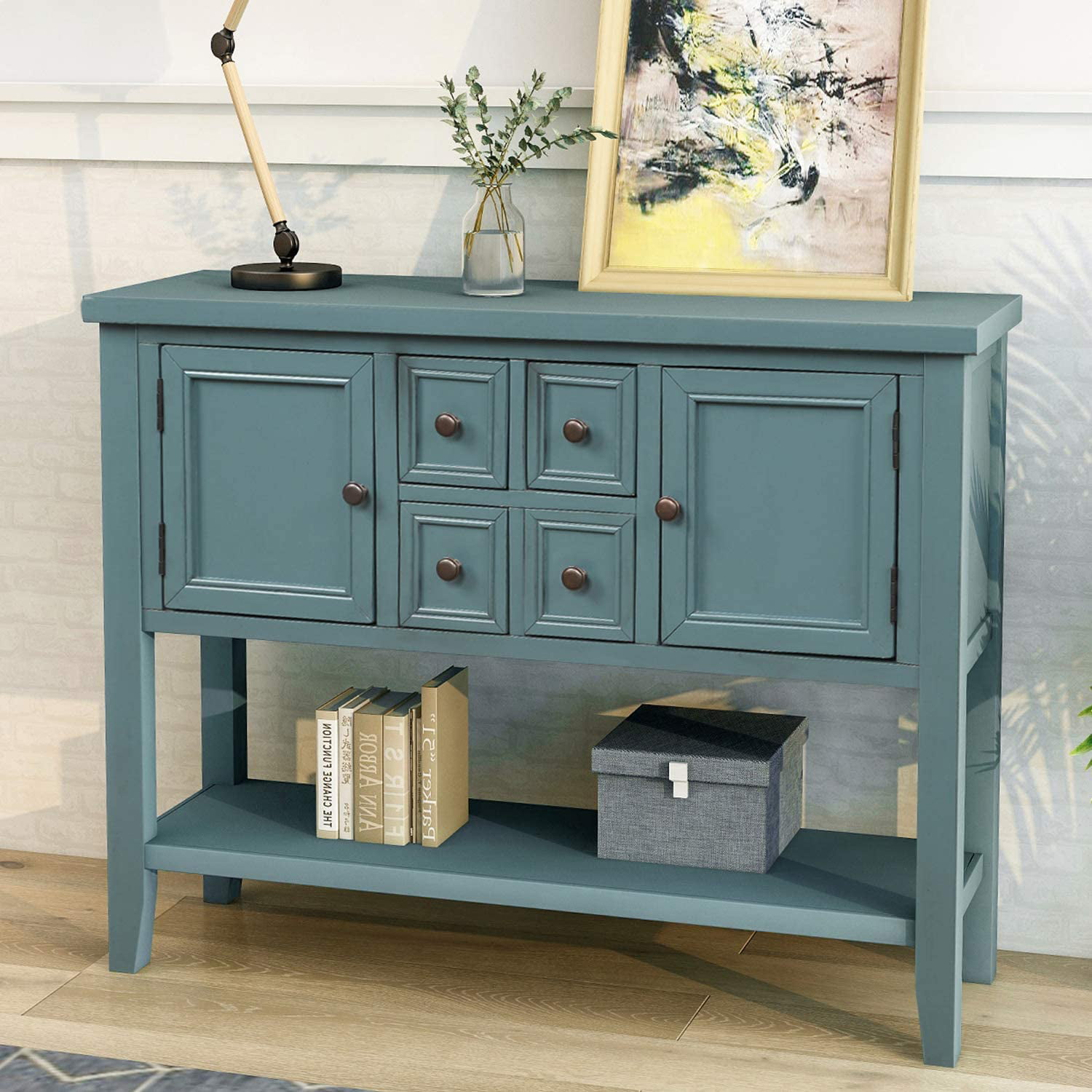 Antique Grey P PURLOVE Console Table Sideboard with Storage Drawers Cabinets and Bottom Shelf