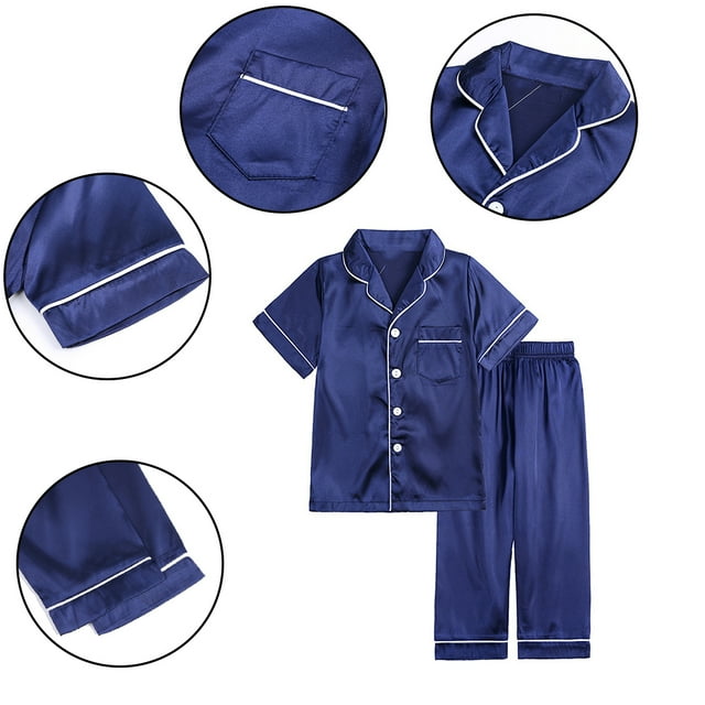 KYAIGUO Ensemble de Pyjamas en Satin à Manches Courtes pour Enfants Garçons Filles 1-10 Ans