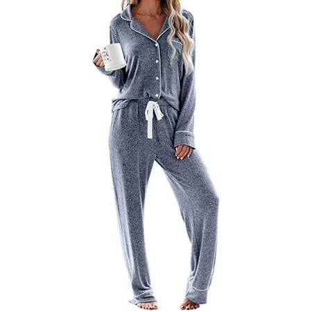 

Tangnade Sleepwear for Women Women s Two Piece Set Of Gradient Solid Color O Neck Long Sleeve Sports Set Sleepwear Navy XL
