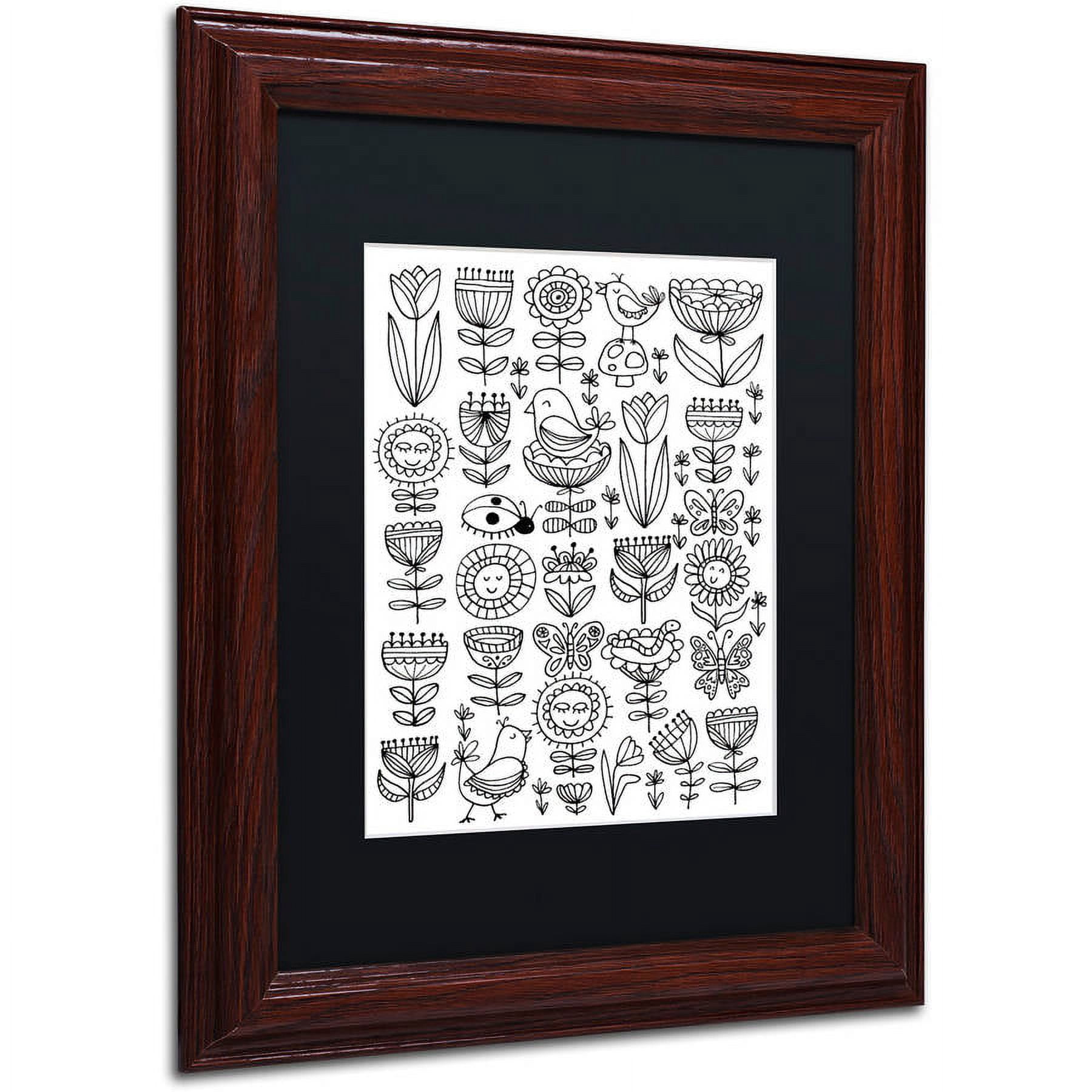 Trademark Fine Art "Birds And Flowers I" Canvas Art by Elizabeth Caldwell, Black Matte, Wood Frame