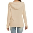thumbnail image 5 of Mohiass Hoodies for Women Trendy Waffle Knit Button Oversized Sweatshirt Hooded Loose Fit V Neck Long Sleeve Fall Clothes Beige S, 5 of 6