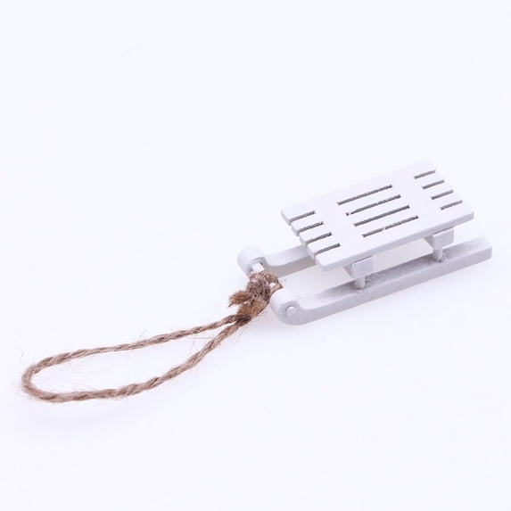 Mini DIY Christmas Craft Wooden Christmas Landscape Sleigh Gift Box Miniature Scene Ski Board Sleigh Model WHITE