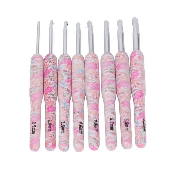 Juego de 8 ganchos de crochet de aluminio para manualidades, con estampado, coloridos, ergonómicos, para tejer, para tejedores, para coser, Smash Flower